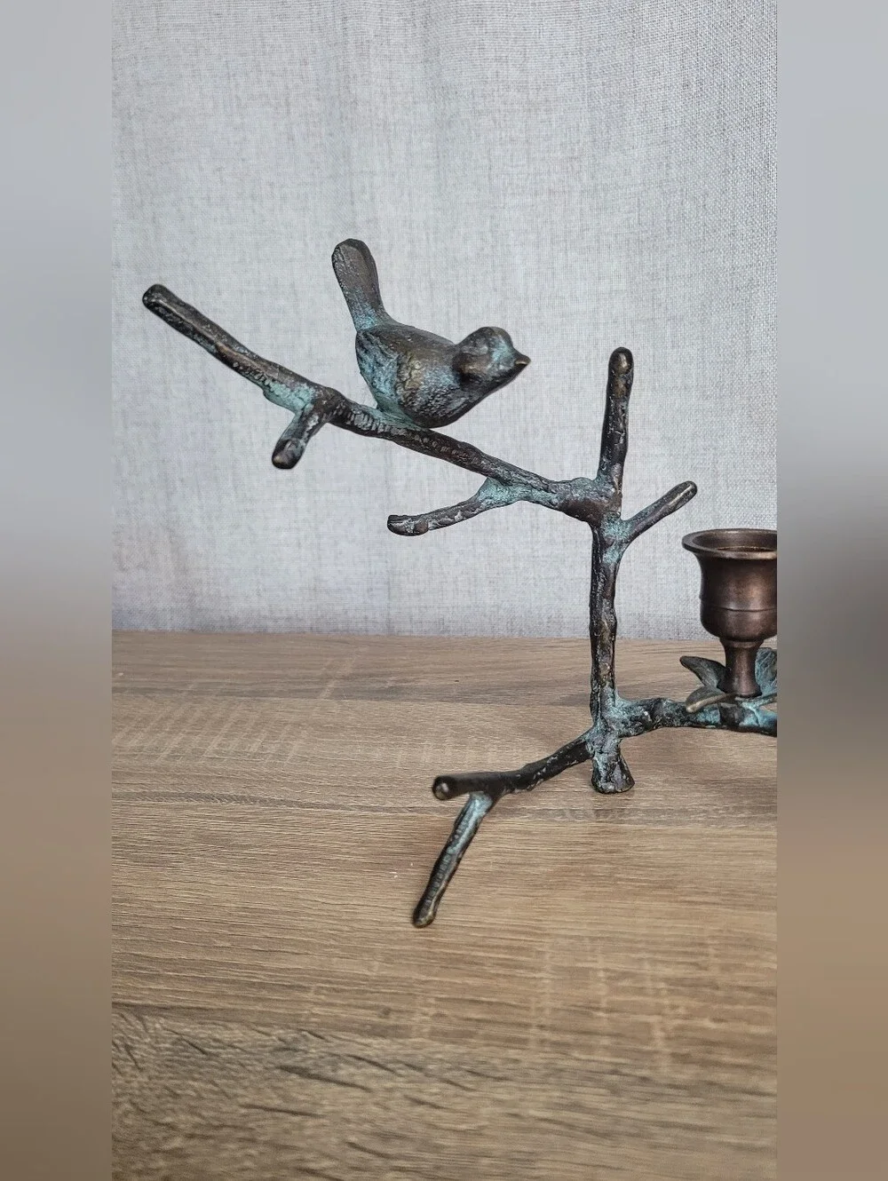 Decorative Bird Branch Candle Holder - Bronze/Patina